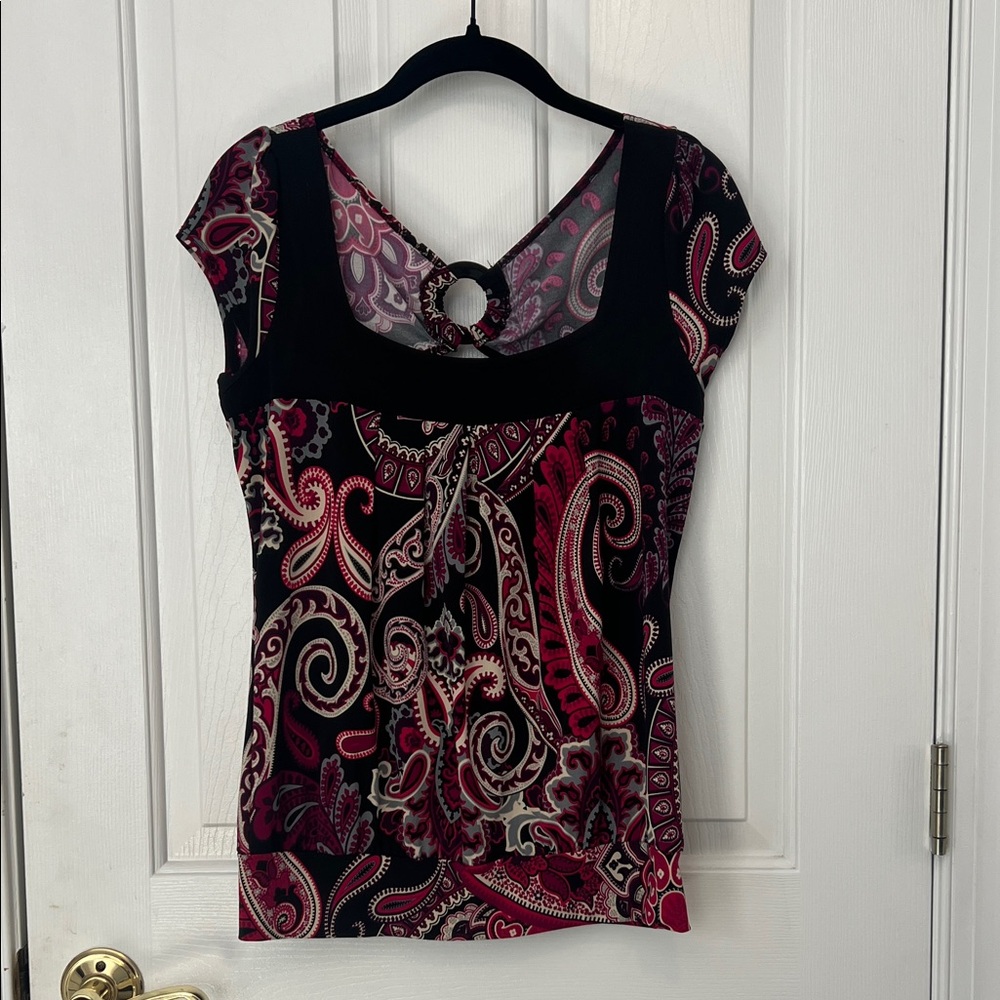 Paisley Print Women's Top - Black and Pink